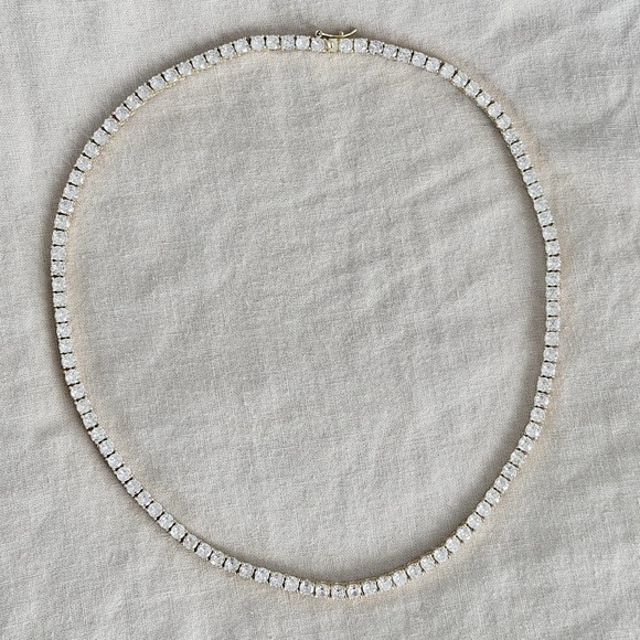 Yellow Gold Plated CZ Tennis Necklace - Picture 2 of 4